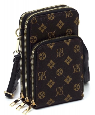 Monogrammed Crossbody Bag Cell Phone Purse CM081 BROWN/BLACK